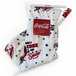 Coca Cola Throw Blanket 60 x 70 White Red Star Design Have A Coke And A Smile